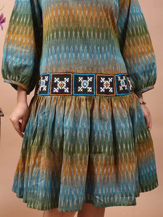 Earth Song – Ikkat Dress with Gujarati Patchwork Hem