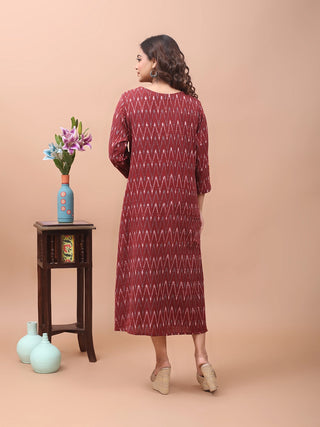 Maroon Craft – Ikkat Dress with Hand-Embroidered Accents