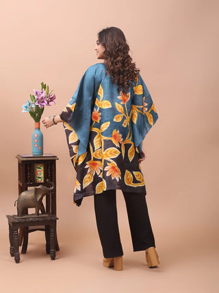 Twilight Leaf – Hand-Painted Pure Silk Kaftan
