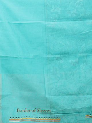 Aqua Blue Chanderi Silk Kurta Fabric with Hand Kantha Embroidery