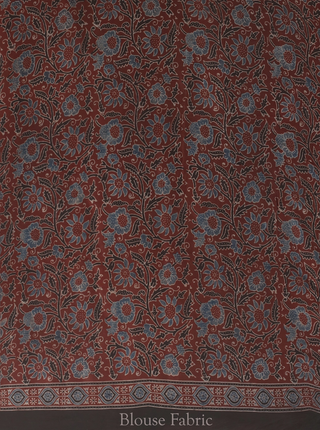 Deep Maroon & Black Modal Silk Ajrakh Hand Block Printed Saree