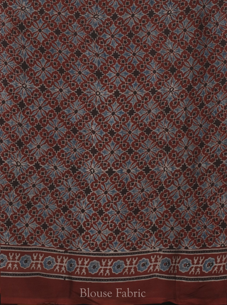 Black & Deep Maroon Modal Silk Ajrakh Hand Block Printed Saree