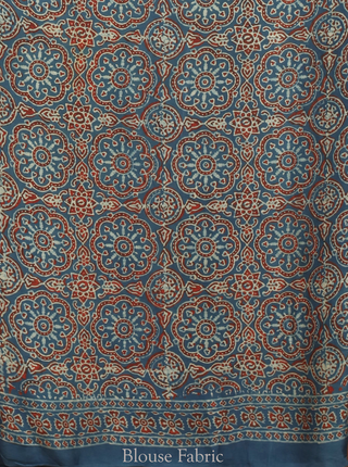 Indigo Blue Modal Silk Ajrakh Hand Block Printed Saree