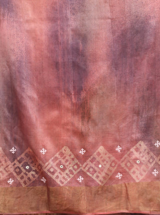 Mocha-Mauve Hand Batik & Hand Embroidered Tussar Silk Saree