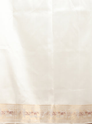 White Swarnachari Silk Saree with Traditional Figurative Weaves