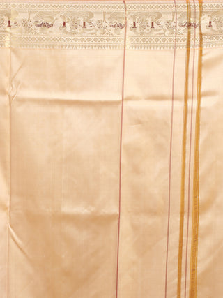 Golden Beige Swarnachari Silk Saree with Mythological Panels