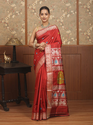 Revival Baluchari Silk Saree in Crimson Red