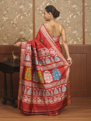 Revival Baluchari Silk Saree in Crimson Red