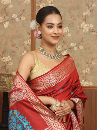 Revival Baluchari Silk Saree in Crimson Red