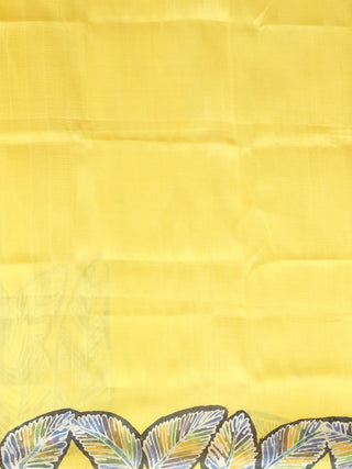 Sunshine Yellow Bishnupur Katan Silk Saree with Feather-Motif in Hand Batik