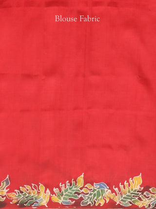 Crimson Red Multicolour Pure Bishnupur Katan Silk Saree with Hand Batik