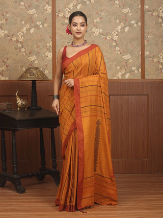 Mustard Yellow Bengal Begumpuri Pure Cotton Handloom Saree with Jamdani Kalakshetra Weaving