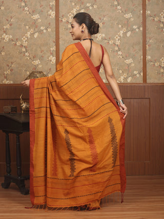 Mustard Yellow Bengal Begumpuri Pure Cotton Handloom Saree with Jamdani Kalakshetra Weaving
