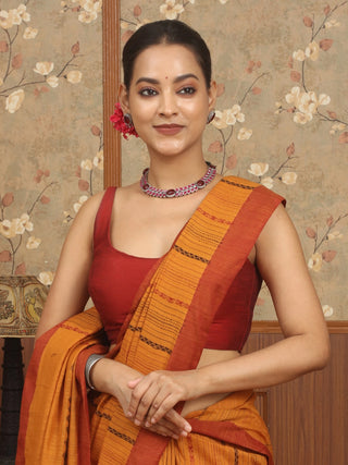 Mustard Yellow Bengal Begumpuri Pure Cotton Handloom Saree with Jamdani Kalakshetra Weaving
