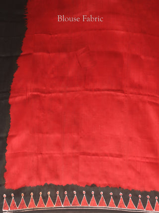 Ivory, Black & Multicolour Pure Bishnupur Katan Silk Saree with Hand Batik