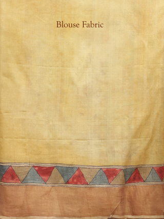 Natural Beige Pure Tussar Silk Saree with Hand-Painted Srikalahasti Pen Kalamkari