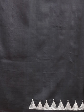 Plum & Charcoal Grey Pure Tussar Silk Saree with Hand Kantha Embroidery
