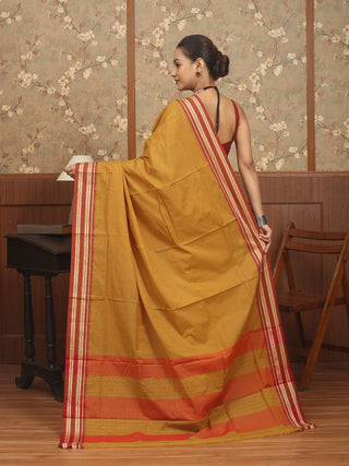 Mustard Gold Poona Cotton Saree with Rust Red Border