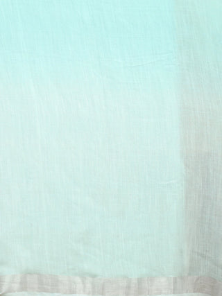 Aqua Blue Hand-Painted Linen-Cotton Saree