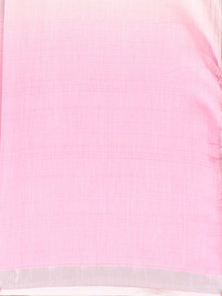 Blush-Pink Hand-Painted Linen-Cotton Saree