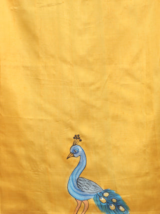 Green and Red Hand-Painted Murshidabad Pure Silk Saree with Embroidered Accents