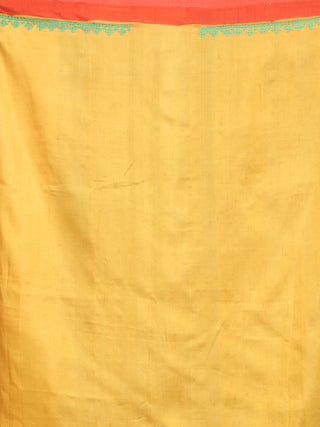 Green and Red Hand-Painted Murshidabad Pure Silk Saree with Embroidered Accents