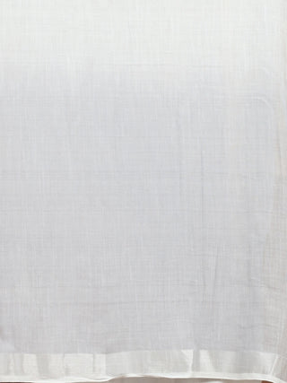 Beige and Off-White Hand-Painted Linen-Cotton Saree