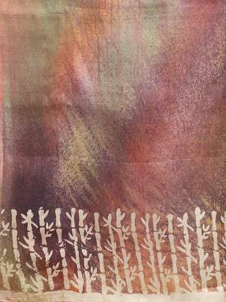 Rust, Olive, and Earthy Multitoned Pure Murshidabad Silk Hand Batik Saree with Chinese Bamboo Tree Pattern