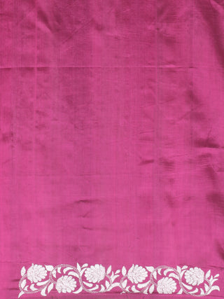 Magenta, Black & Natural Ghicha Pure Bishnupur Katan Silk Saree with Peacock Kantha Work
