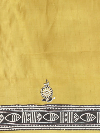 Olive Green Murshidabad Silk Saree with Hand Aari Embroidery & Screen Prints