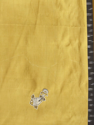 Olive Green Murshidabad Silk Saree with Hand Aari Embroidery & Screen Prints