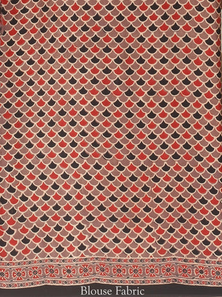 Light Beige, Brown, Black & Red Modal Silk Ajrakh Hand Block Printed Saree