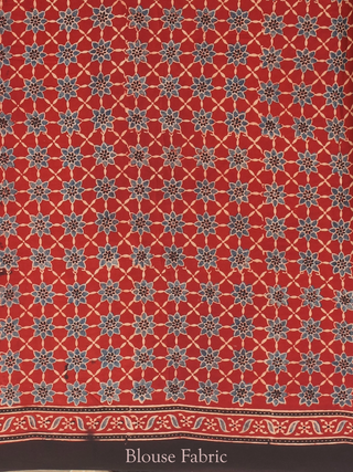 Red & Black Striped Modal Silk Ajrakh Hand Block Printed Saree