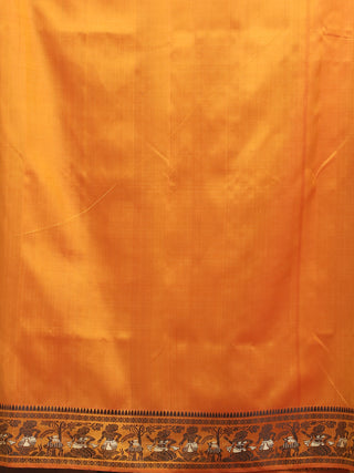 Mustard Baluchari Silk Saree with Temple & Courtly Motifs