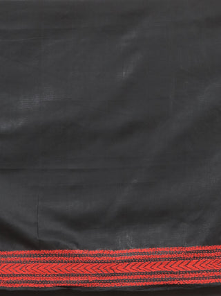 Black Pure Bangalore Silk Saree with Red Hand Kantha Embroidery