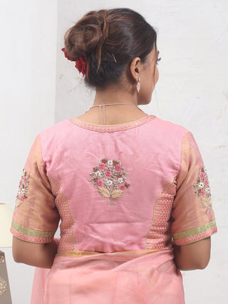 Blush Pink Pure Organza Silk Saree with Hand Aari Work