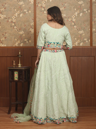 Mint Green Crepe Silk Hand Embroidered Lehenga-Choli Set