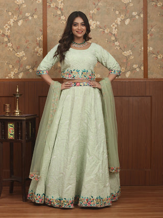 Mint Green Crepe Silk Hand Embroidered Lehenga-Choli Set