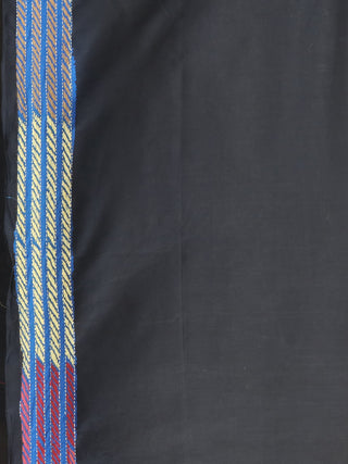Black Pure Bangalore Silk Saree with Multicolour Reverse Kantha Embroidery