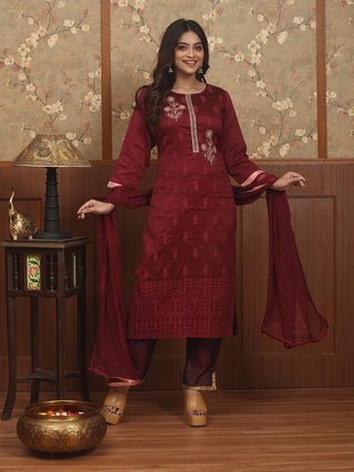 Rang Mahal – Chanderi Silk Aari Embroidered Kurta Set