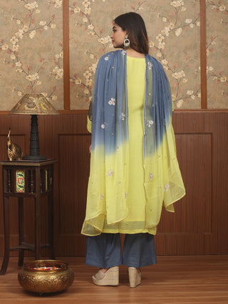 Nazneen – Aari Embroidered Lime Georgette Kurta Palazzo Set