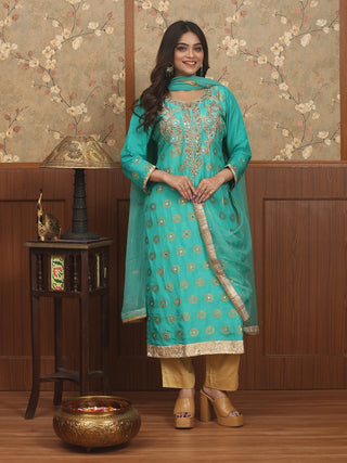 Meher Gul – Zardosi Embroidered Blended Silk Kurta Set