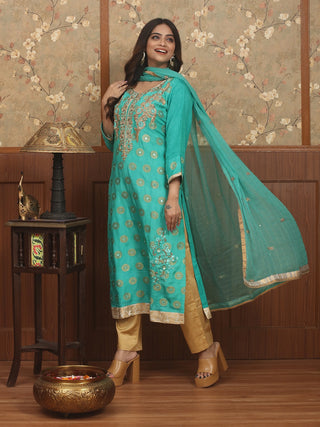 Meher Gul – Zardosi Embroidered Blended Silk Kurta Set