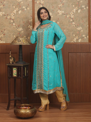Neel Saanjh – Panel Embroidered Georgette Kurta Set