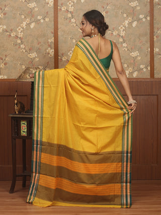 Mustard Yellow Poona Cotton Saree with Green Border
