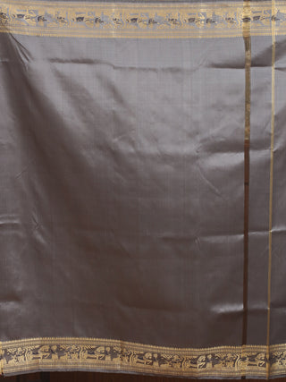 Steel Grey Baluchari Silk Saree with Golden Resham Weaving