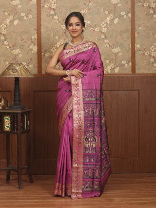 Purple Baluchari Silk Saree with Meenakari Woven Detailing