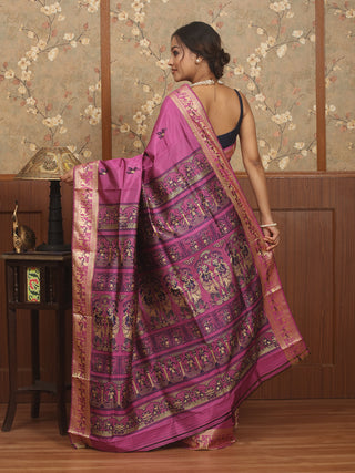 Purple Baluchari Silk Saree with Meenakari Woven Detailing