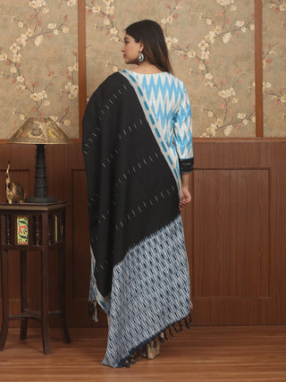 SHYAM VISTARA – Sky Blue and Black Double Ikkat Set with Warli Tableau
