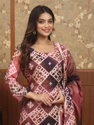 RAAG RANG –Wine & Dusty Rose Murshidabad Silk Designer Kurta Set with Hand Batik & Gujarati Embroidery